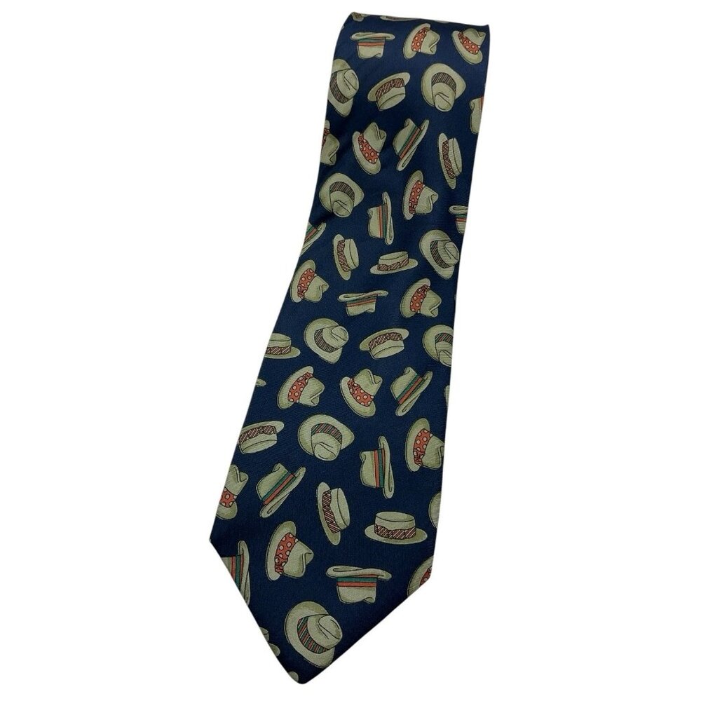 THE SOCIETY CLUB Men's 100% Silk Necktie LUXURY Tie Blue Hat W:3.7" EUC